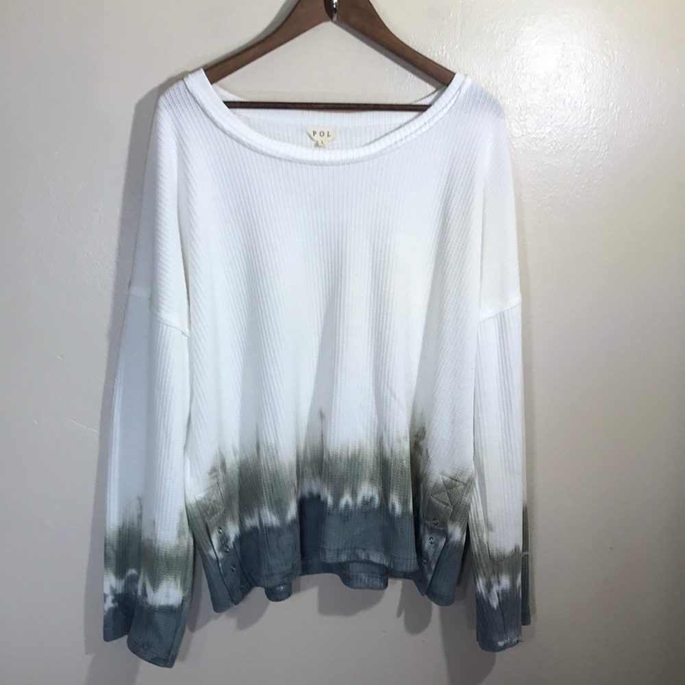 NEW POL White and Gray Dip Dye Oversized Thermal Top - Picture 1 of 7